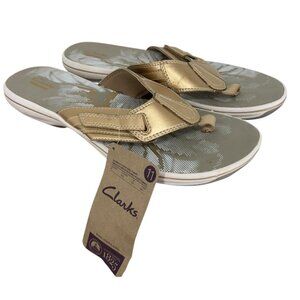 CLARKS BRINKLEY JOJO GOLD METALLIC  FLIP FLOP SANDALS WOMENS 11